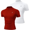 image:imageRoadbox 2 Pack Mens Compression Shirt Short Sleeve Mock Turtleneck Athletic Undershirt Cool Dry Base Layer Top for WorkoutWhitetomato Red