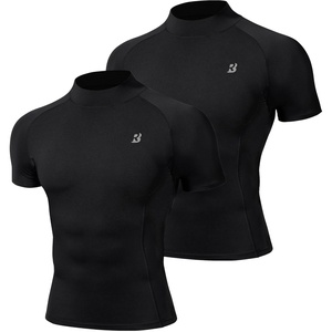 image:imageRoadbox 2 Pack Mens Compression Shirt Short Sleeve Mock Turtleneck Athletic Undershirt Cool Dry Base Layer Top for WorkoutBlackblack