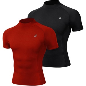 image:imageRoadbox 2 Pack Mens Compression Shirt Short Sleeve Mock Turtleneck Athletic Undershirt Cool Dry Base Layer Top for WorkoutBlacktomato Red