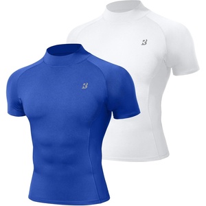 image:imageRoadbox 2 Pack Mens Compression Shirt Short Sleeve Mock Turtleneck Athletic Undershirt Cool Dry Base Layer Top for WorkoutWhiteroyal Blue