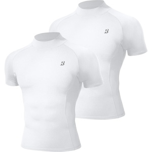 image:imageRoadbox 2 Pack Mens Compression Shirt Short Sleeve Mock Turtleneck Athletic Undershirt Cool Dry Base Layer Top for WorkoutWhitewhite