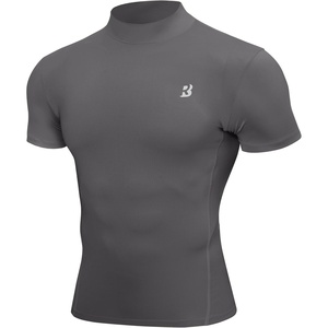 image:imageRoadbox Mens Compression Shirt Mock Turtleneck Athletic Undershirt Short Sleeve Cool Dry T Shirts for Gym Workout SportsDark Grey