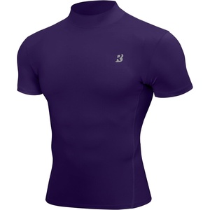 image:imageRoadbox Mens Compression Shirt Mock Turtleneck Athletic Undershirt Short Sleeve Cool Dry T Shirts for Gym Workout SportsDark Purple
