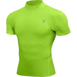 image:imageRoadbox Mens Compression Shirt Mock Turtleneck Athletic Undershirt Short Sleeve Cool Dry T Shirts for Gym Workout SportsLime Green