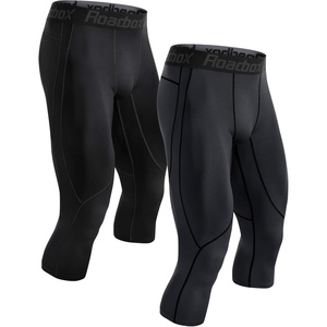 image:imageRoadbox 2 Pack Mens 34 Compression Pants Athletic Basketball Workout Tights Leggings Sport Running Spandex Base LayerBlackgray