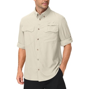image:imageRoadbox Mens Sun Protection Fishing Shirt Long Sleeve Cool Dry Lightweight UPF 50 Shirts for Hiking Safari Camping TravelLight Khaki