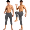 image:imageRoadbox Mens 34 Compression Pants Running Workout Tights Leggings Sport Basketball Athletic Football Capri Base LayerLight Grey