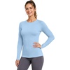 image:imageRoadbox Womens Compression Shirt Long Sleeve Quick Dry Athletic Base Layer Tops UPF 50 Running Workout Underscrub ShirtsLight Blue Grey