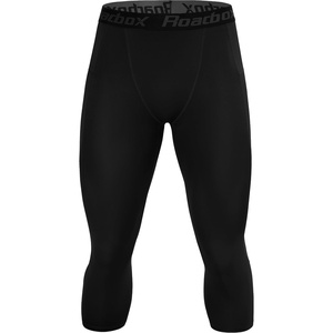 image:imageRoadbox Mens 34 Compression Pants Running Workout Tights Leggings Sport Basketball Athletic Football Capri Base LayerBlack