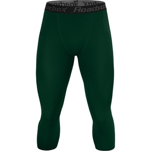 image:imageRoadbox Mens 34 Compression Pants Running Workout Tights Leggings Sport Basketball Athletic Football Capri Base LayerDark Green