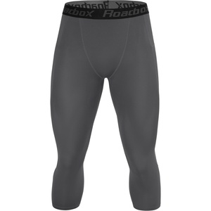 image:imageRoadbox Mens 34 Compression Pants Running Workout Tights Leggings Sport Basketball Athletic Football Capri Base LayerLight Grey