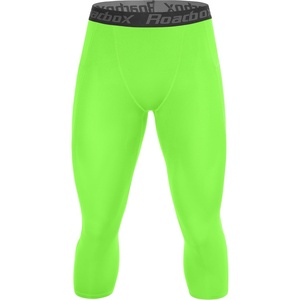 image:imageRoadbox Mens 34 Compression Pants Running Workout Tights Leggings Sport Basketball Athletic Football Capri Base LayerNeon Green