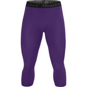 image:imageRoadbox Mens 34 Compression Pants Running Workout Tights Leggings Sport Basketball Athletic Football Capri Base LayerPurple