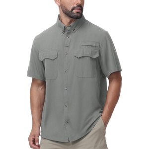 image:imageRoadbox Mens Fishing Shirts Short Sleeve Sun Protection Button Down Quick Dry Cooling Hiking Shirt for Travel Safari CampingLight Gray