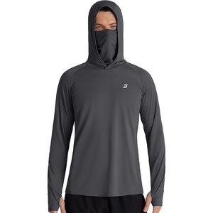 image:imageRoadbox Mens UPF 50 Hooded Fishing Shirts Long Sleeve Sun Protection Hoodie Hiking Running Swimming Rash Guard with MaskDark Gray