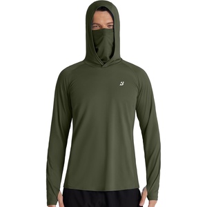 image:imageRoadbox Mens UPF 50 Hooded Fishing Shirts Long Sleeve Sun Protection Hoodie Hiking Running Swimming Rash Guard with MaskDark Green