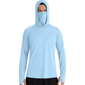 image:imageRoadbox Mens UPF 50 Hooded Fishing Shirts Long Sleeve Sun Protection Hoodie Hiking Running Swimming Rash Guard with MaskLight Blue