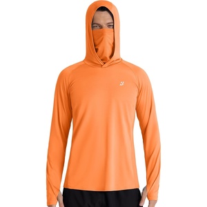 image:imageRoadbox Mens UPF 50 Hooded Fishing Shirts Long Sleeve Sun Protection Hoodie Hiking Running Swimming Rash Guard with MaskOrange