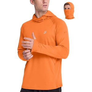 image:imageRoadbox Mens UPF 50 Sun Protection Hoodie Long Sleeve Fishing Shirt with Mask Lightweight UV SPF Hooded for Hiking RunningElectric Orange