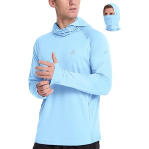 image:imageRoadbox Mens UPF 50 Sun Protection Hoodie Long Sleeve Fishing Shirt with Mask Lightweight UV SPF Hooded for Hiking RunningLight Blue