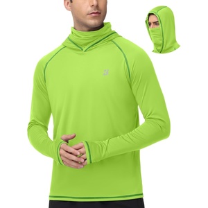 image:imageRoadbox UPF 50 Fishing Shirts for Men Long Sleeve UV Sun Hoodie with Mask Outdoor Swim Hiking Running Workout Rash GuardLime Green