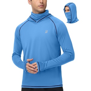 image:imageRoadbox UPF 50 Fishing Shirts for Men Long Sleeve UV Sun Hoodie with Mask Outdoor Swim Hiking Running Workout Rash GuardMedium Blue