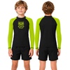 image:imageRoadbox Boys BJJ Rash Guard Long Sleeve Kids Youth Jiu Jitsu No Gi Compression Shirt for Training MMA Wrestling Boxing SwimBlack With Green