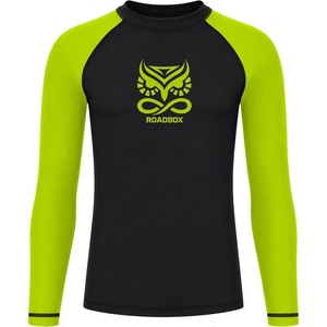 image:imageRoadbox Boys BJJ Rash Guard Long Sleeve Kids Youth Jiu Jitsu No Gi Compression Shirt for Training MMA Wrestling Boxing SwimBlack With Green