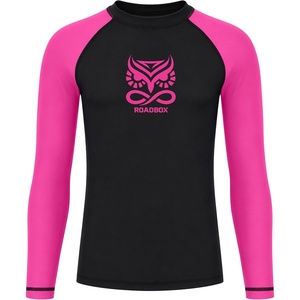 image:imageRoadbox Boys BJJ Rash Guard Long Sleeve Kids Youth Jiu Jitsu No Gi Compression Shirt for Training MMA Wrestling Boxing SwimBlack With Hot Pink