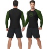 image:imageRoadbox Mens BJJ Rash Guard Long Sleeve UPF 50 Jiu Jitsu Compression Base Layer Shirts for MMA No Gi Surfing Swim02 Black With Dark Green