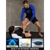 image:imageRoadbox Mens BJJ Rash Guard Long Sleeve UPF 50 Jiu Jitsu Compression Base Layer Shirts for MMA No Gi Surfing Swim05 Black With Blue