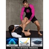 image:imageRoadbox Mens BJJ Rash Guard Long Sleeve UPF 50 Jiu Jitsu Compression Base Layer Shirts for MMA No Gi Surfing Swim09 Black With Hot Pink