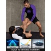 image:imageRoadbox Mens BJJ Rash Guard Long Sleeve UPF 50 Jiu Jitsu Compression Base Layer Shirts for MMA No Gi Surfing Swim10 Black With Purple