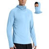 image:imageRoadbox UPF 50 Mens Hooded Fishing Shirts Long Sleeve UV Sun Protection Hoodie Hiking Running Swim Rash Guard with Mask Light Blue
