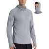 image:imageRoadbox UPF 50 Mens hooded fishing shirts Long Sleeve UV Sun Protection Hoodie Hiking Running Swim Rash Guard with Mask Gray