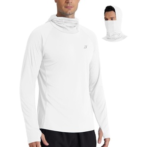 image:imageRoadbox UPF 50 Mens hooded fishing shirts Long Sleeve UV Sun Protection Hoodie Hiking Running Swim Rash Guard with Mask White