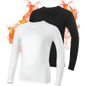 image:imageRoadbox Boys Compression Thermal Shirt  12 Pack Youth Long Sleeve Fleece Base Layer Undershirts Football Baseball2 Packblack  Plain White