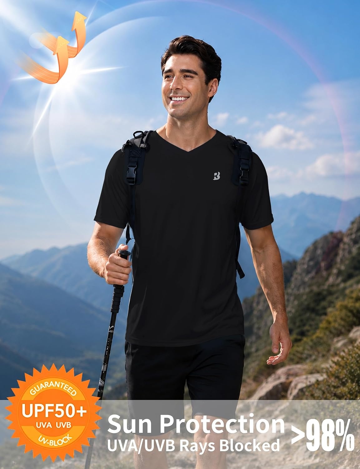 image:imageRoadbox Mens UPF 50 V Neck Swim Shirts Short Sleeve Rash Guard  UPF 50 sun protection Tagfree Vneck Quickdry comfort Lightweight 4way stretch For swimming hiking and beachBlack