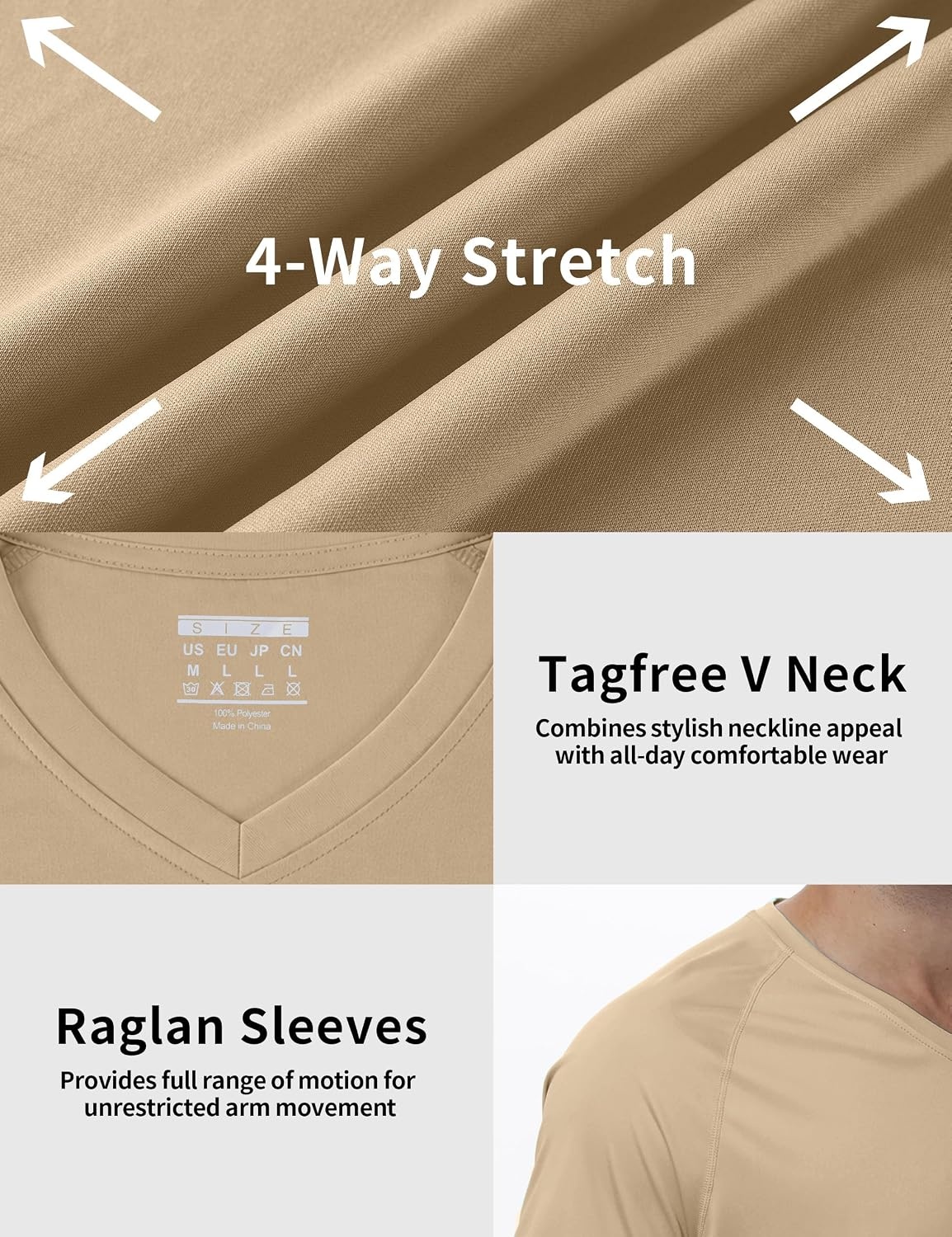 image:imageRoadbox Mens UPF 50 V Neck Swim Shirts Short Sleeve Rash Guard  UPF 50 sun protection Tagfree Vneck Quickdry comfort Lightweight 4way stretch For swimming hiking and beachKhaki