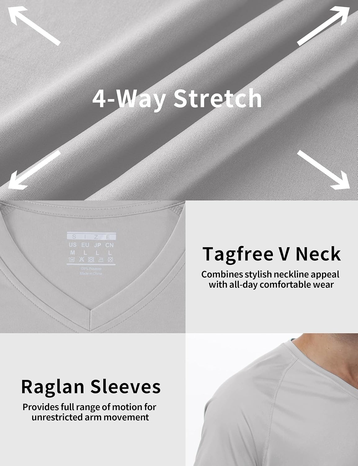 image:imageRoadbox Mens UPF 50 V Neck Swim Shirts Short Sleeve Rash Guard  UPF 50 sun protection Tagfree Vneck Quickdry comfort Lightweight 4way stretch For swimming hiking and beachLight Gray