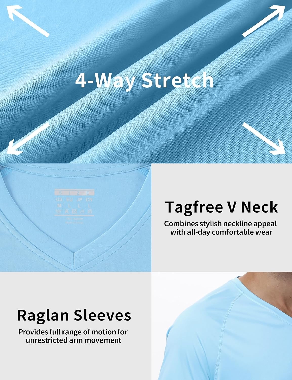 image:imageRoadbox Mens UPF 50 V Neck Swim Shirts Short Sleeve Rash Guard  UPF 50 sun protection Tagfree Vneck Quickdry comfort Lightweight 4way stretch For swimming hiking and beachLight Blue
