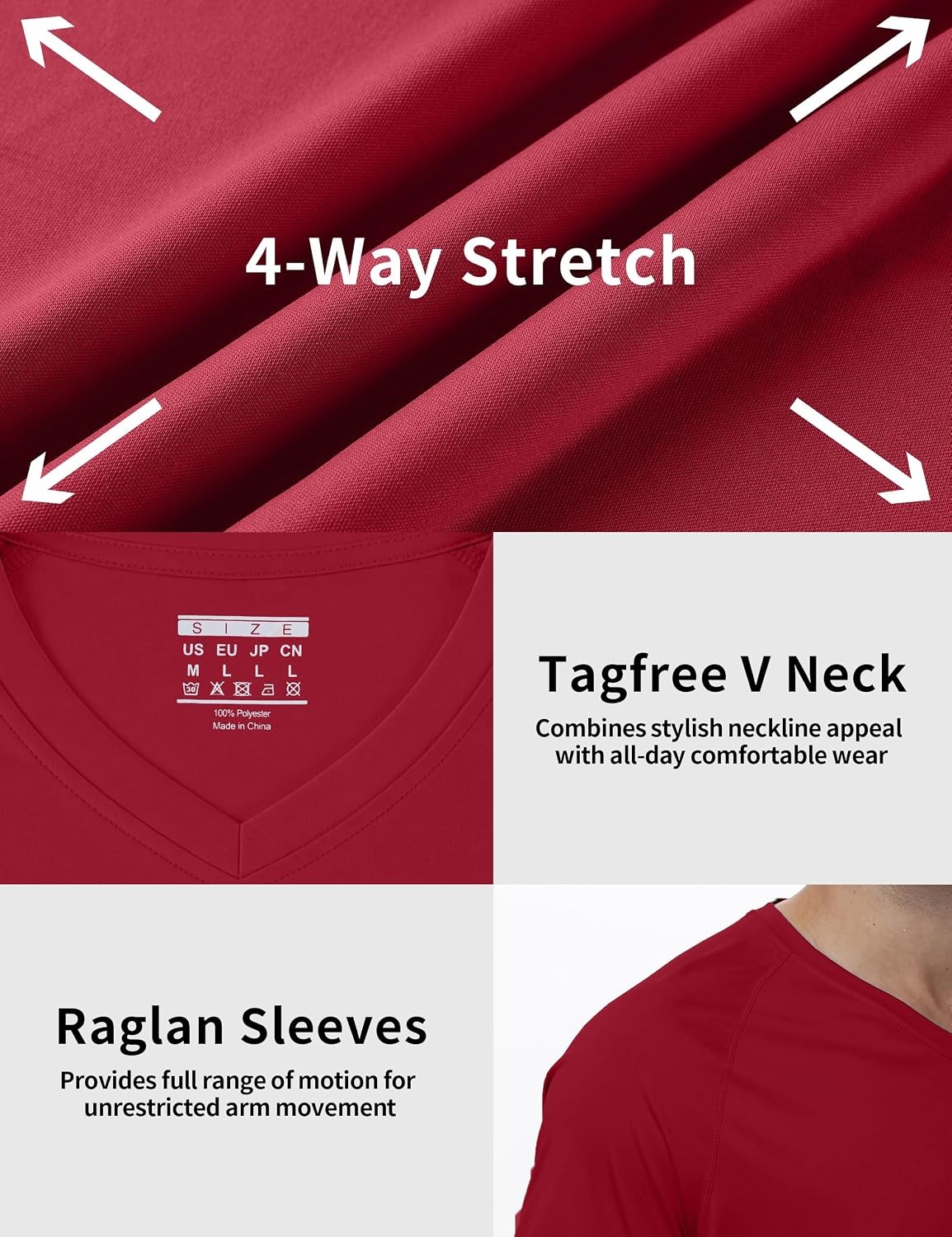 image:imageRoadbox Mens UPF 50 V Neck Swim Shirts Short Sleeve Rash Guard  UPF 50 sun protection Tagfree Vneck Quickdry comfort Lightweight 4way stretch For swimming hiking and beachRed