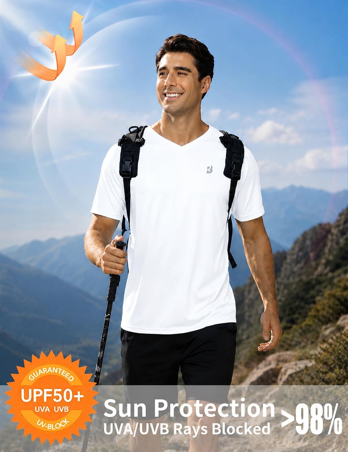 image:imageRoadbox Mens UPF 50 V Neck Swim Shirts Short Sleeve Rash Guard  UPF 50 sun protection Tagfree Vneck Quickdry comfort Lightweight 4way stretch For swimming hiking and beachWhite