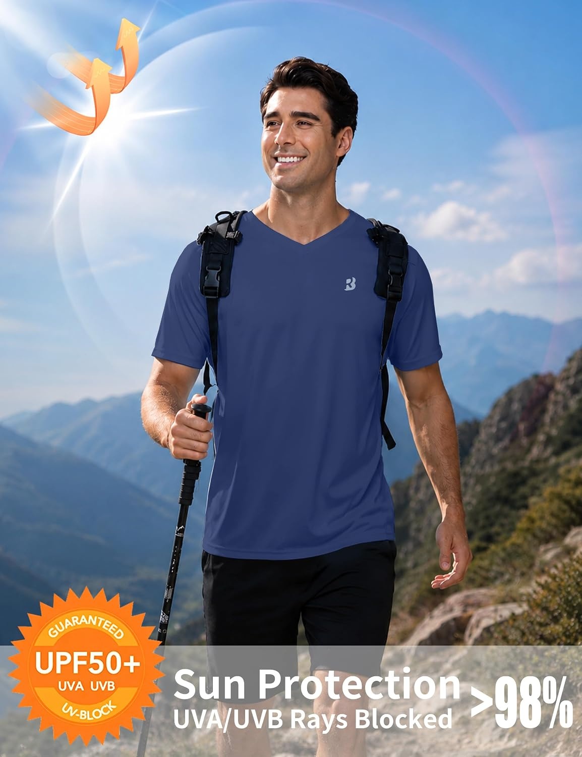image:imageRoadbox Mens UPF 50 V Neck Swim Shirts Short Sleeve Rash Guard  UPF 50 sun protection Tagfree Vneck Quickdry comfort Lightweight 4way stretch For swimming hiking and beachDark Blue