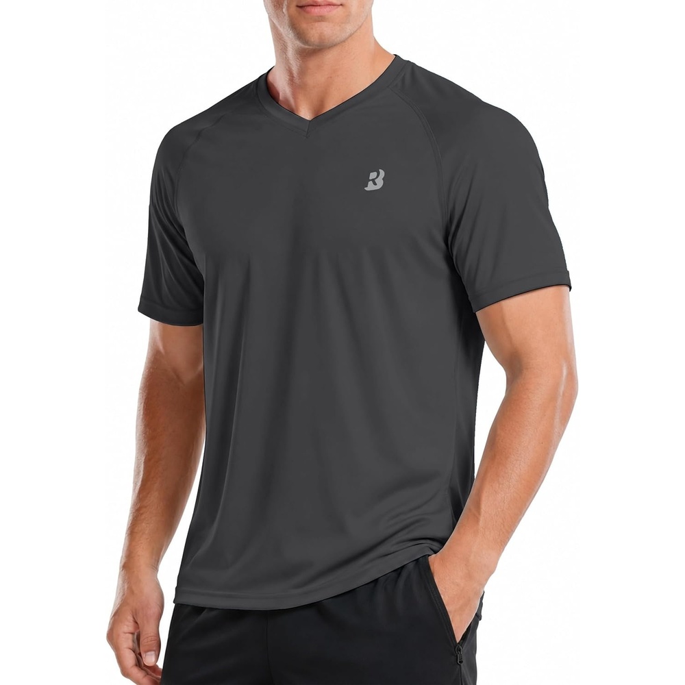 image:imageRoadbox Mens UPF 50 V Neck Swim Shirts Short Sleeve Rash Guard  UPF 50 sun protection Tagfree Vneck Quickdry comfort Lightweight 4way stretch For swimming hiking and beachDark Gray