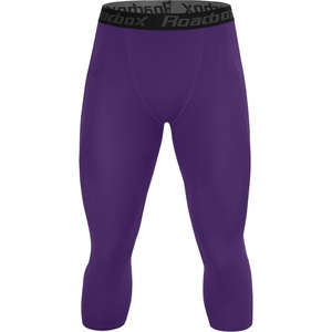 image:imageRoadbox Mens 34 Compression Pants Running Workout Tights Leggings  Compression support Quickdry breathable fabric 4way stretch 34 cropped fit For running gym and basketballPurple