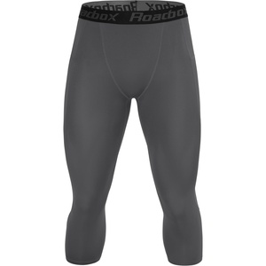 image:imageRoadbox Mens 34 Compression Pants Running Workout Tights Leggings  Compression support Quickdry breathable fabric 4way stretch 34 cropped fit For running gym and basketballLight Grey