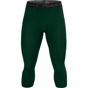 image:imageRoadbox Mens 34 Compression Pants Running Workout Tights Leggings  Compression support Quickdry breathable fabric 4way stretch 34 cropped fit For running gym and basketballDark Green